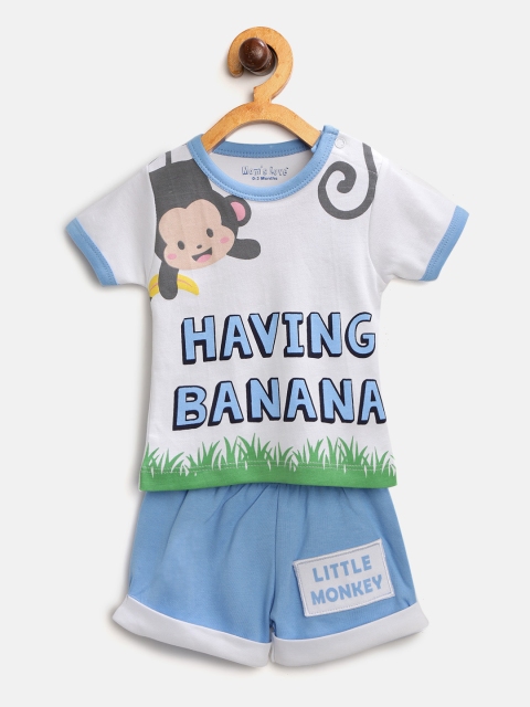 

Moms Love Boys White & Blue Printed Clothing Set