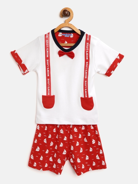 

Moms Love Girls White & Red Solid T-shirt with Printed Shorts