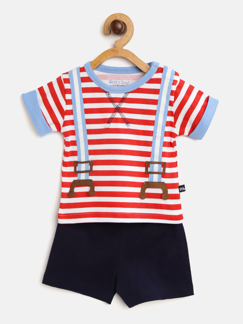 

Moms Love Boys Red & Navy Striped T-shirt with Shorts