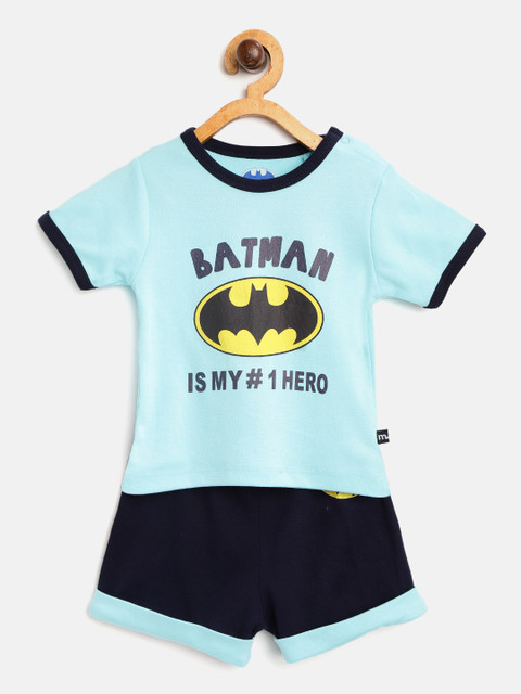 

Moms Love Boys Blue & Black Batman Printed T-shirt with Shorts