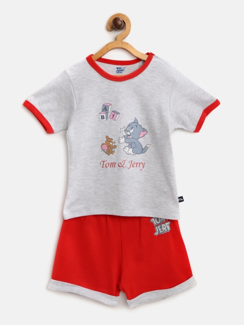 

Moms Love Boys Grey Melange & Red Tom & Jerry Print T-shirt with Shorts