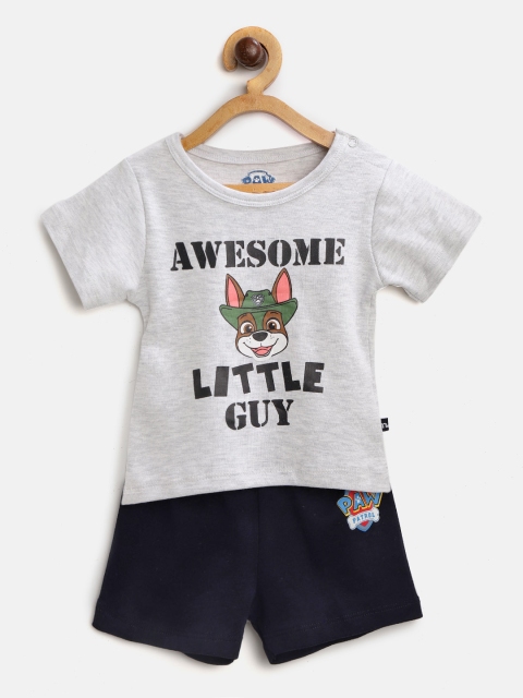 

Moms Love Boys Grey-Melange & Navy Blue Printed Clothing Set