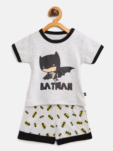 

Moms Love Boys Grey Melange & Black Batman Printed T-shirt with Shorts