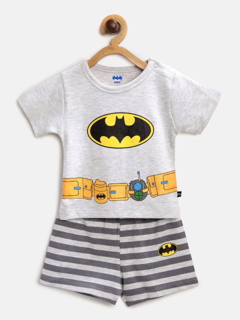 

Moms Love Boys Grey Melange & Yellow Batman Print T-shirt with Shorts