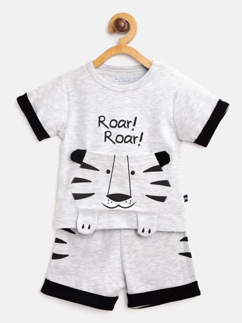 

Moms Love Boys Grey Melange & Black Lion Printed T-shirt with Shorts