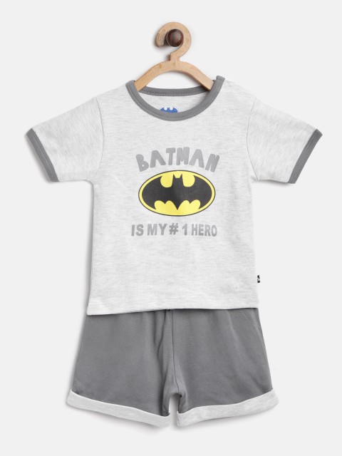 

Moms Love Boys Grey Melange Batman Print T-shirt with Shorts