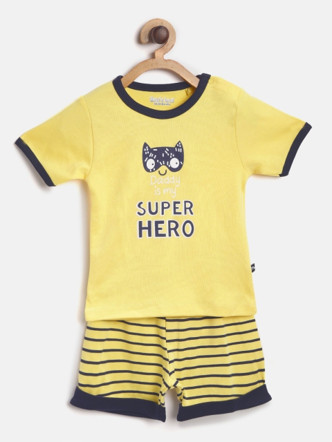 

Moms Love Boys Yellow & Navy Printed T-shirt with Striped Shorts