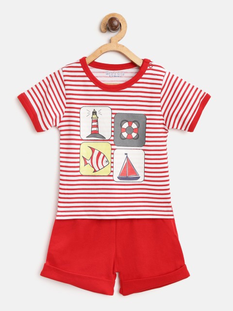 

Moms Love Boys Red & White Striped T-shirt with Shorts