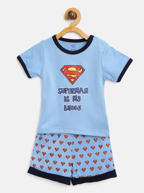 

Moms Love Boys Blue & Red Superman Printed T-shirt with Shorts