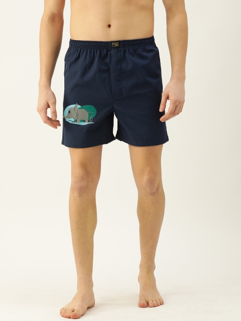 Men Navy Blue Solid Boxers with Printed Detail UDBX196