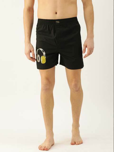 

Urban Dog Men Black Solid Boxers with Printed Detail UDBX190
