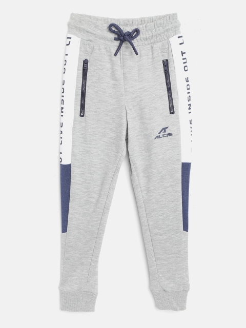 

Alcis Boys Grey Melange Solid Slim Fit Joggers with Printed Side Panel Detail