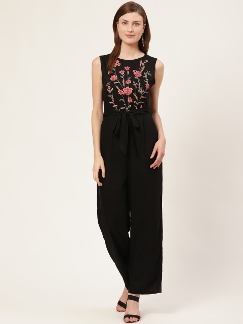 

COVER STORY Women Black Embroidered Basic Jumpsuit