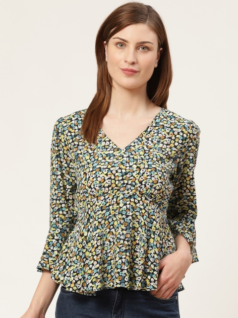 

COVER STORY Women Black & Green Printed Empire Top