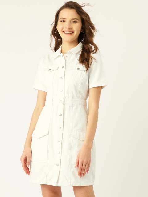 

COVER STORY Women Off-White Solid Denim Shirt Dress