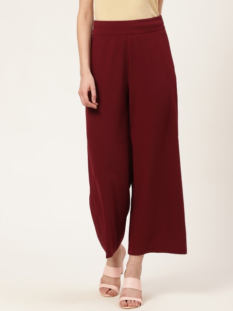 

COVER STORY Women Maroon Regular Fit Solid Parallel Trousers