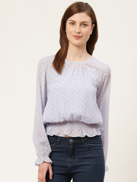 

COVER STORY Women Blue & White Printed Blouson Top