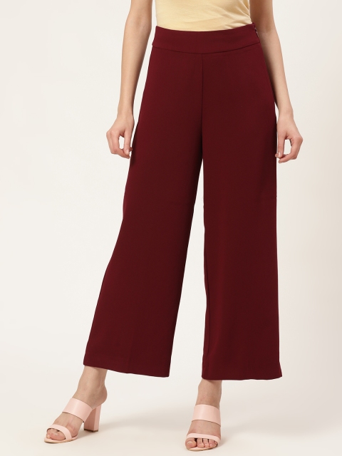

COVER STORY Women Maroon Regular Fit Solid Parallel Trousers