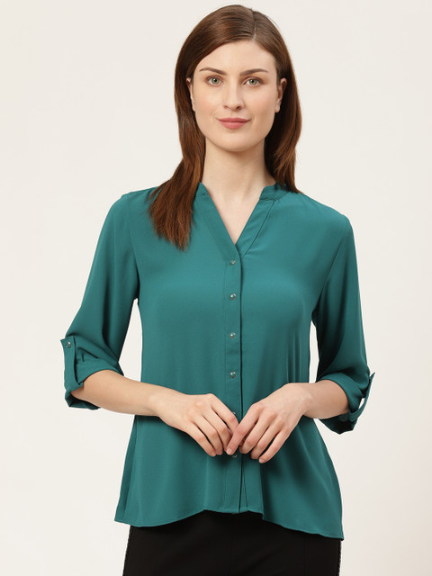

COVER STORY Women Teal Green Regular Fit Solid Casual Shirt