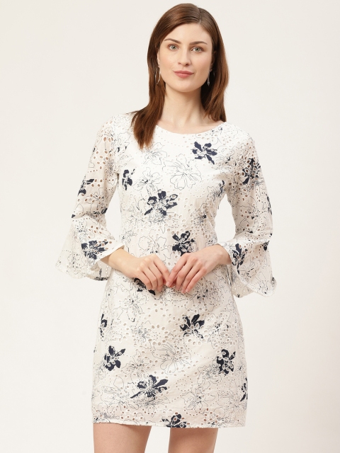 

COVER STORY Women White & Blue Floral Printed A-Line Dress