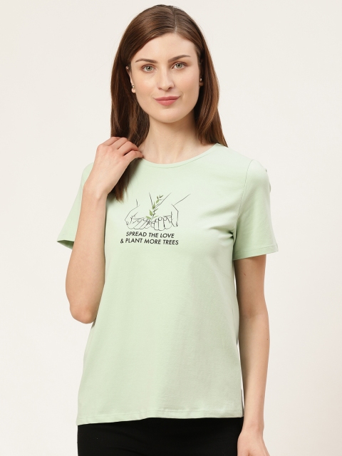 

COVER STORY Women Green Printed Round Neck T-shirt