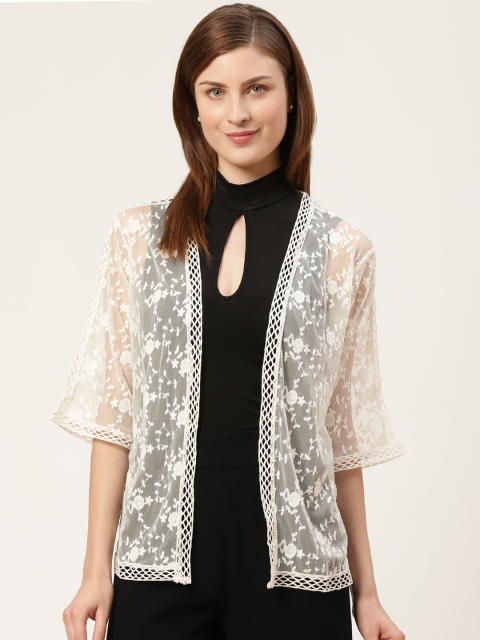 

COVER STORY Women Off-White Embroidered Open Front Shrug