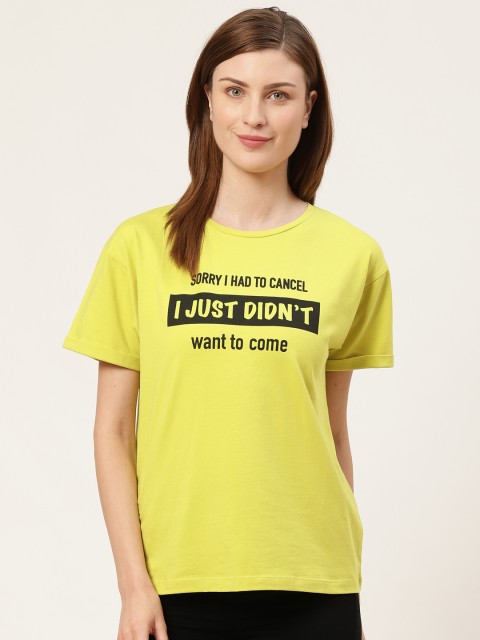 

COVER STORY Women Lime Green Printed Round Neck T-shirt