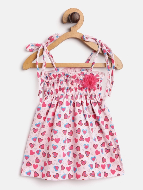 

Moms Love Girls Pink Heart Printed A-Line Dress With Smocked Detail