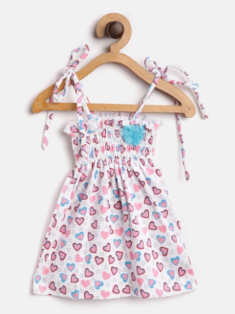 

Moms Love Girls White & Pink Heart Printed A-Line Dress With Smocked Detail