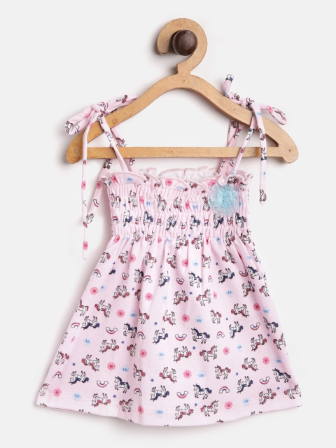 

Moms Love Girls Pink Unicorn Printed A-Line Dress With Smocked Detail