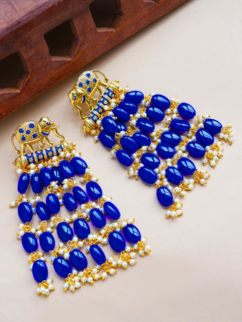 

FIROZA Women Blue & Gold-Toned Elephant Shaped Drop Earrings