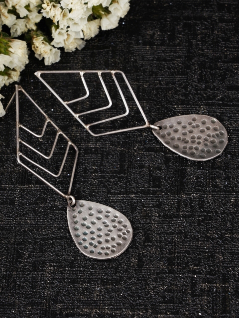 

FIROZA Oxidised Silver-Toned Geometric Drop Earrings