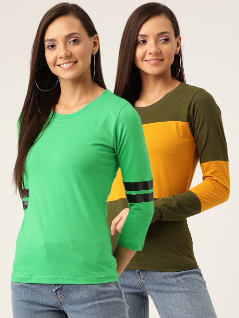 

U&F Women Pack of 2 Round Neck T-shirts, Green