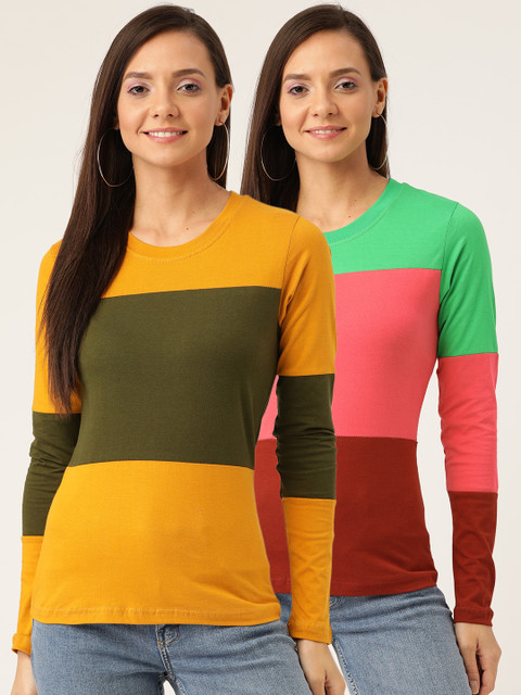 

U&F Women Pack of 2 Round Neck T-shirts, Olive