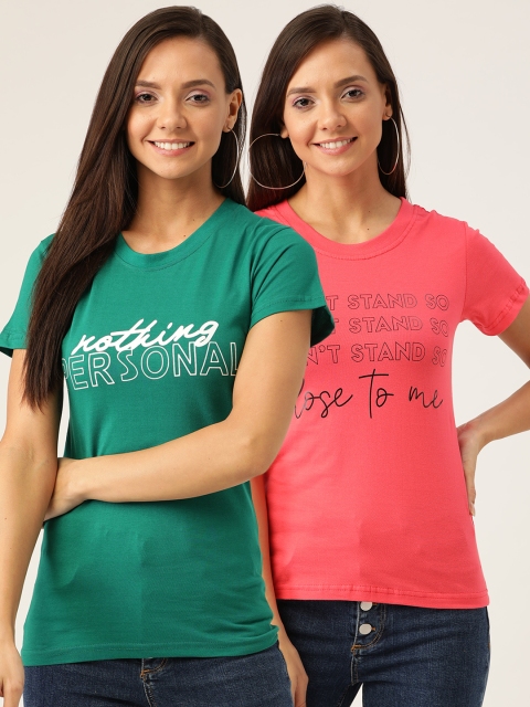 

U&F Women Pack Of 2 Printed Round Neck T-shirt, Green