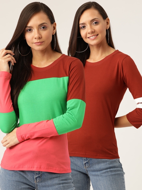 

U&F Women Pack of 2 Round Neck T-shirts, Maroon