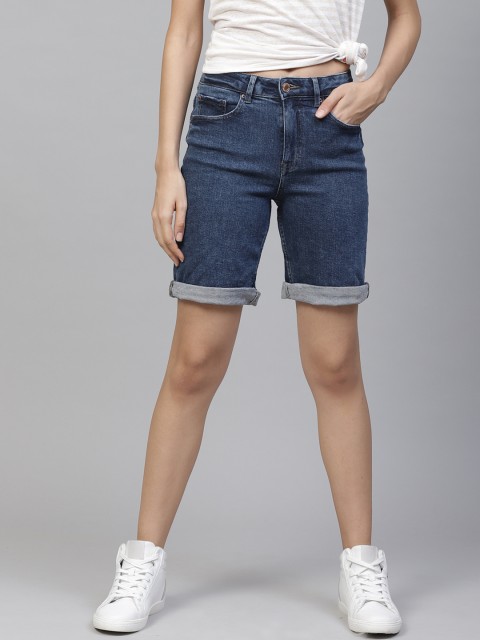 

Marks & Spencer Women Navy Blue Washed Regular Fit Denim Shorts