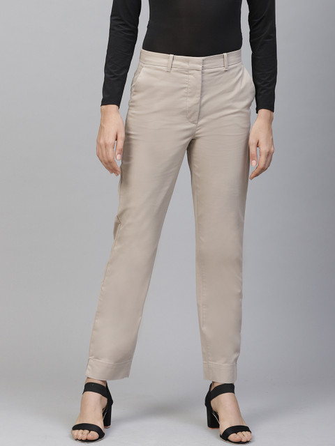 

Marks & Spencer Women Beige Straight Fit Solid Formal Trousers