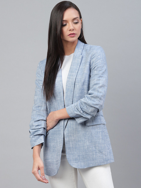 

Marks & Spencer Women Blue Relaxed Regular Fit Solid Open-Front Formal Blazer