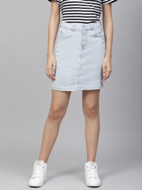 

Marks & Spencer Women Blue Solid Denim Pencil Skirt