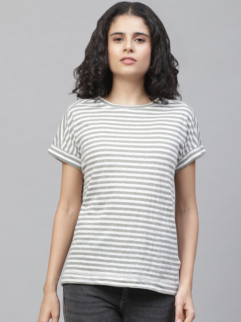

Marks & Spencer Women White Striped Round Neck T-shirt