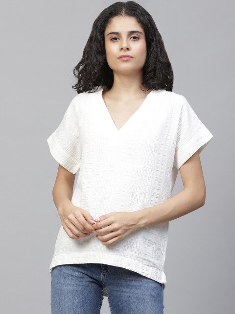 

Marks & Spencer Women White Self Design Pure Cotton Top