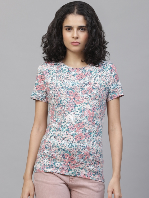 

Marks & Spencer Women Pink & Blue Ditsy Floral Printed Round Neck T-shirt