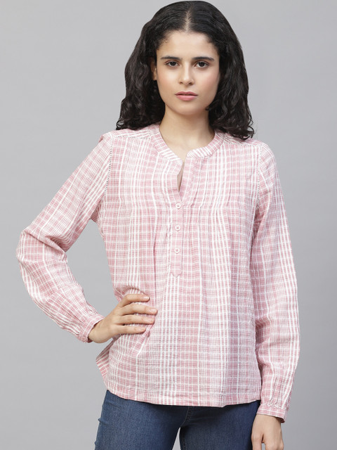 

Marks & Spencer Women Pink & White Checked Top