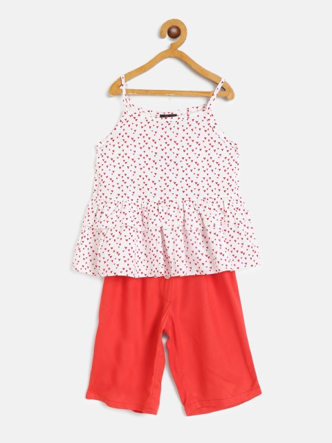 

pspeaches Girls Red & White Heart Print A-Line Top with Palazzos