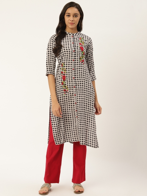 

RANGMAYEE Women Off-White & Black Checked Straight Kurta
