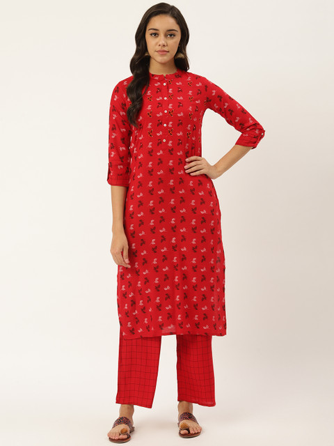 

RANGMAYEE Women Red & Black Printed Kurta with Palazzos
