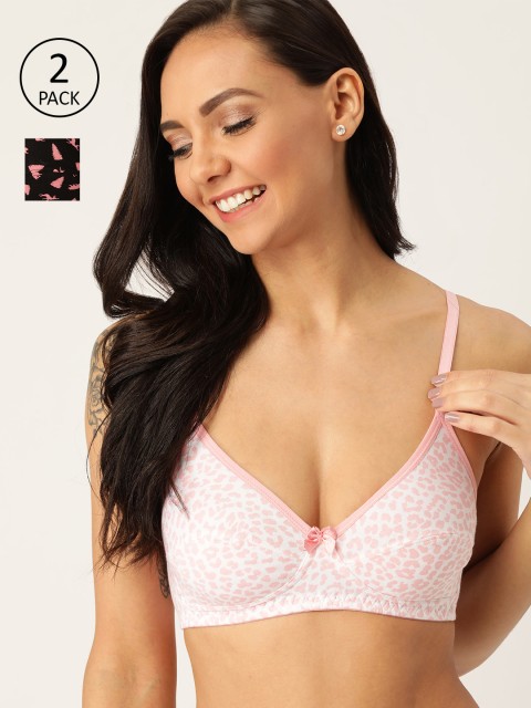 

DressBerry Pack of 2 Printed Underwired Non Padded Everyday Bra DB-DRM-BRA-023, Black