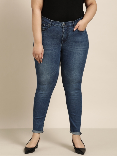 

Sztori Women Plus Size Navy Blue Solid Skinny Fit Jeans