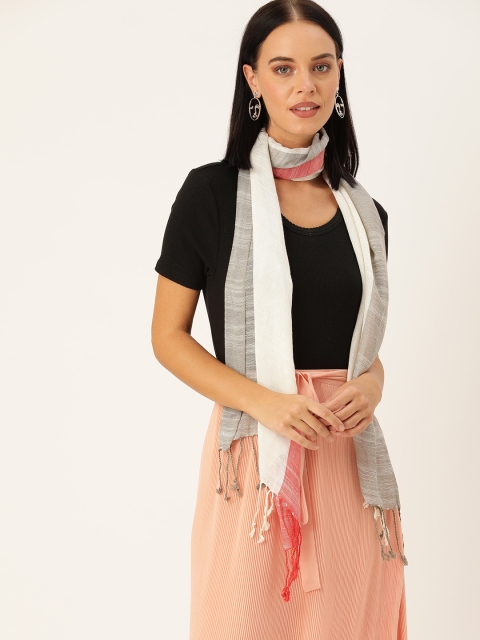 

DressBerry Women Peach-Coloured & White Striped Scarf